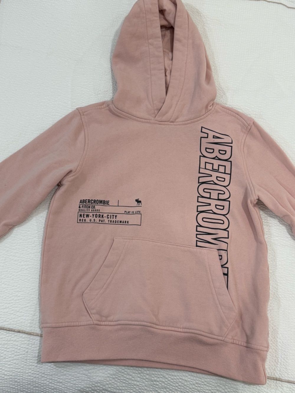 abercrombie kids dusty rose pullover hoodie with vertical logo